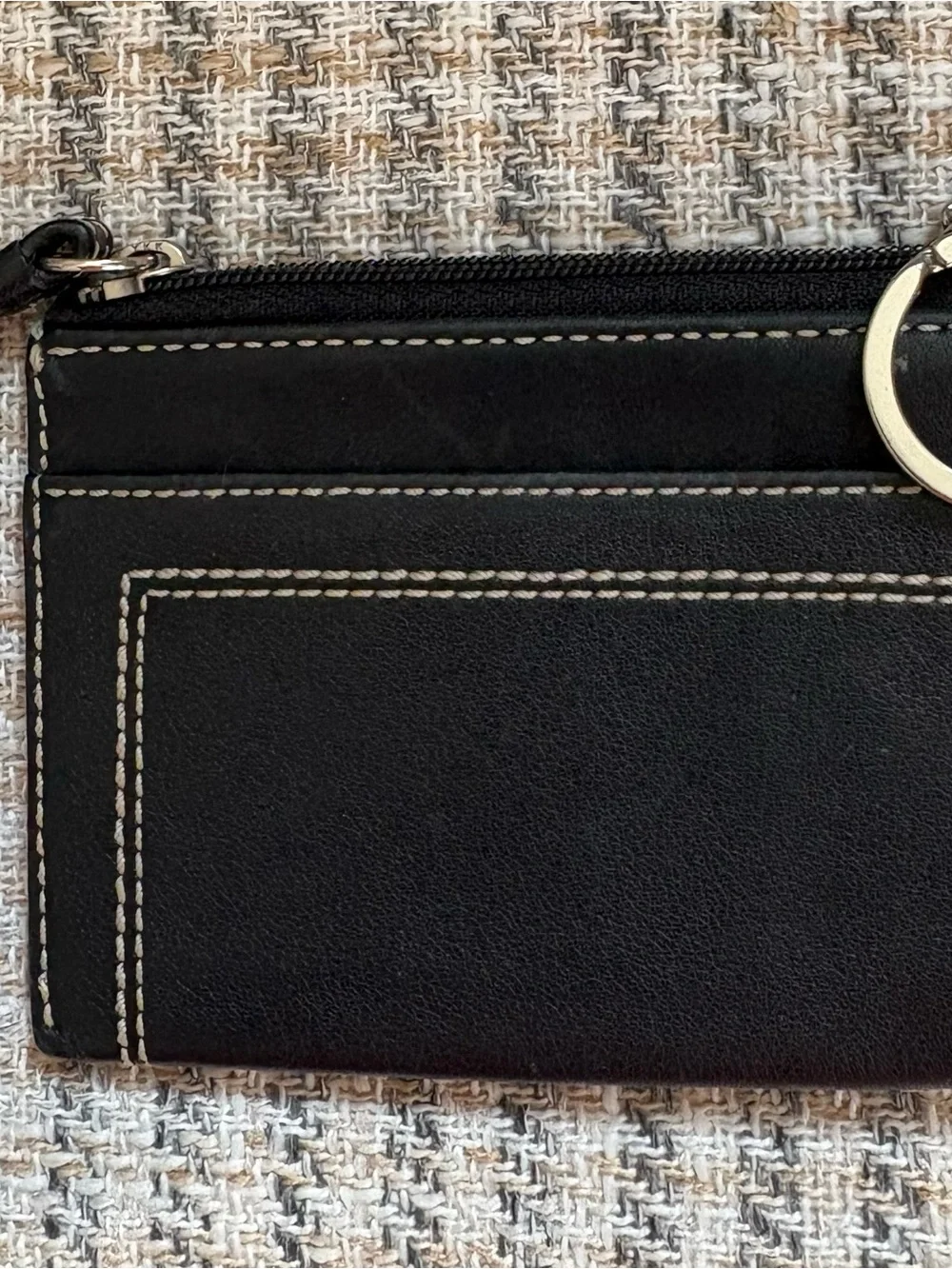 Coach Black Leather Zip Card Pouch with Keyring